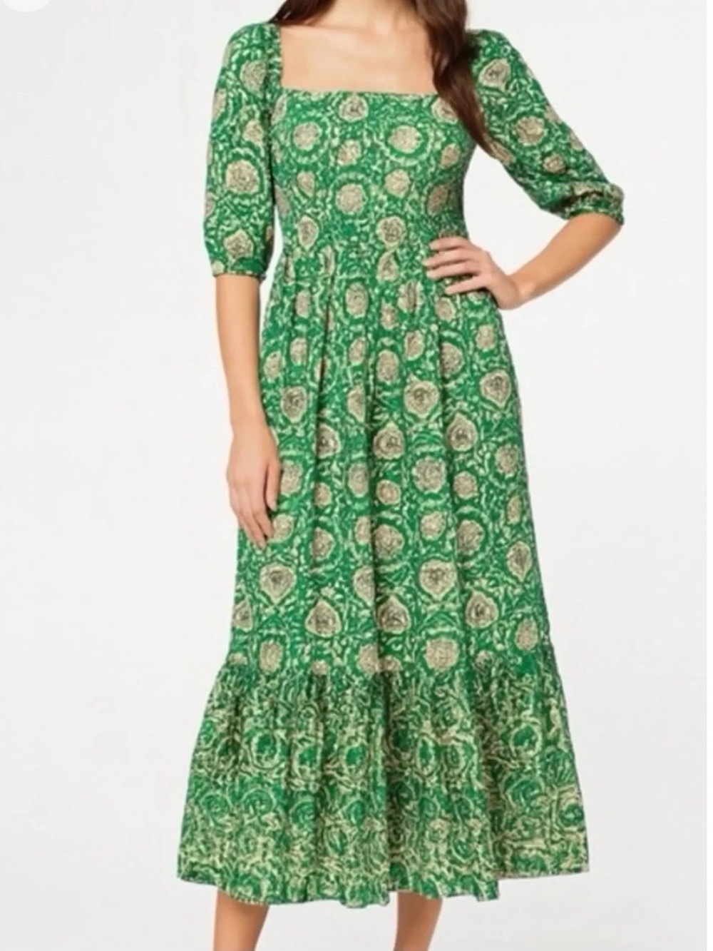 House Of Harlow 1960 Green Floral Midi Dress